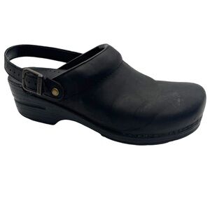 Dansko Sz EU 40 US 9.5 -10 Mule Black 2" Heel Leather Adjustable Buckle Strap